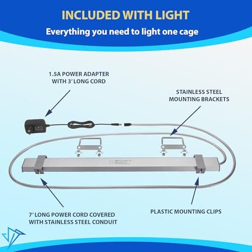 M&M Cage Company - Bird Cage Light for Soft Bill & Hook Bill Birds- Full Spectrum LED Pet Lamp (24" Hookbill Light) — view 2
