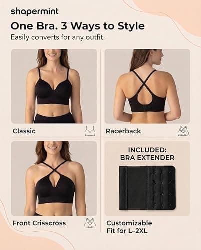 SHAPERMINT Seamless Wireless Bras for Women Full Support - Comfortable Bralette with Lift - No Underwire Soutien Gorge Femme - Plus Size Push Up Bra Black — view 6