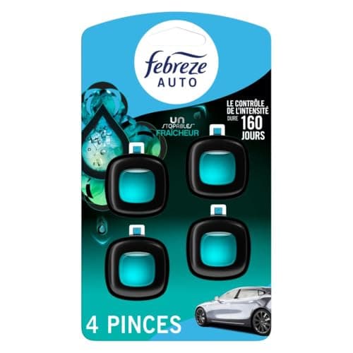 Febreze Unstopables Car Odor-Fighting Car Freshener Vent Clip Fresh Scent, .07 oz. Car Vent Clip, Pack of 4