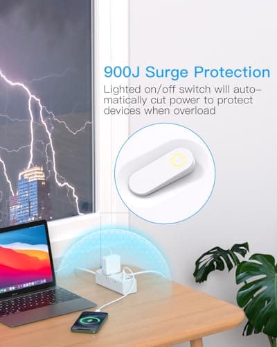1Ft Extension Cord with Multiple Outlets, Flat Plug Power Strip Surge Protector with 1 Ft Cord, 6 Outlet 4 USB Ports (2 USB C), Multi Outlet Wall Plug for Travel, College, Dorm Room Essentials(White) — view 3