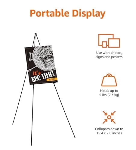 Amazon Basics Easel Display Stand, Instant Floor Poster, Lightweight, Collapsible and Portable with Tripod Base, Black Steel (supports 2.3 kg) — view 3