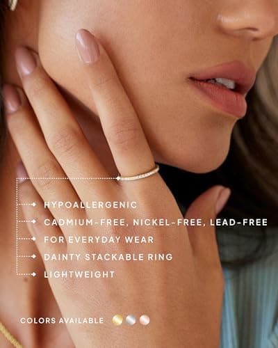 PAVOI 14K Yellow Gold Plated 925 Sterling Silver Stackable CZ Ring for Women | Thin Band for Stacking | Simulated Diamond Eternity Wedding Band | Size 7 — view 3