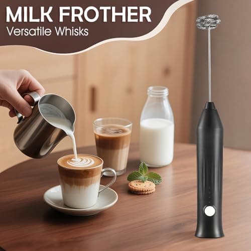 XSBAIHUO Milk Frother Handheld Rechargeable, Frother Wand Drink Mixer Electric Whisk for Coffee, Detachable With 2 Stainless Whisks, Hand Mixer for Lattes, Matcha, Egg, Kitchen Gifts(Black) — view 3
