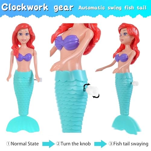 ebuddy 4-Pack Wind-Up Mermaid Bath Toys for Kids -Toddler Bath Toys for Kids Moving Tail Priness Doll Diverse Hair Colors & Styles Mermaids, Swimming Pool Party Favors — view 5