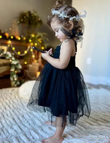Arshiner Toddler Tulle Dress Spaghetti Strap Black Funeral Dresses — view 4