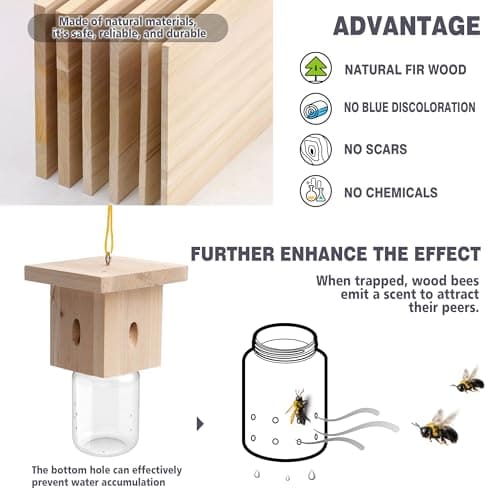 1 PCS Wood Carpenter Bee Trap for Outside - Best Bee Trap - Nature Hanging Carpenter Bee Traps Plastic Jar Outdoor - Insect Traps — view 4