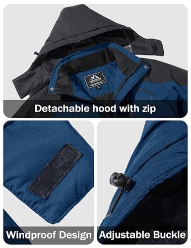 MAGCOMSEN Ski Jacket Men Water Resistant Snow Jackets for Men Rain Coat Fleece Lined Jacket with Pockets Denim Blue XL — view 3