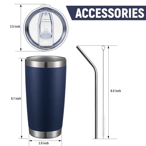 COMOOO 20oz Stainless Steel Navy Tumbler Bulk with Lid & Straw Insulated Coffee Tumbler Cup Double Wall Vacuum Travel Mug for Cold Drinks & Hot Beverage (Navy, 4 Pack), Navy Blue — view 2