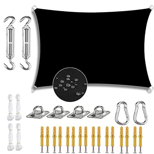 Sun Shade Sail Rectangle 95% UV Block Waterproof Patio Sun Sail Oxford Cloth Cover Canopy Sail Shades for Outdoor Patio, Lawn, Garden, Outdoor, Backyard -with Mounting Accessories (Black,2x2.5m(6.5x8.2ft))