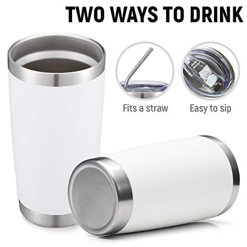 COMOOO 20oz White Tumbler Bulk Double Wall Vacuum Insulated Travel Mug Stainless Steel Coffee Mug with Lid and Straw Durable Powder Coated Insulated Coffee Cup for Cold & Hot Drinks (white,12 pack） — view 3