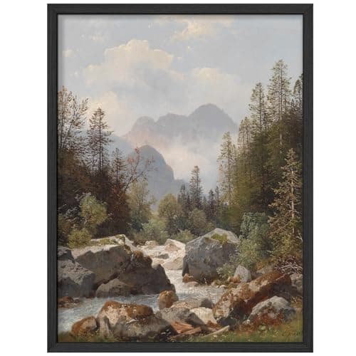 SIGNWIN Framed Misty Mountain Forest Ravine Wall Art, Landscape Colorful Wall Decors, Nature Wilderness Wall Décor for Living Room, Bedroom - 12"x16" Black