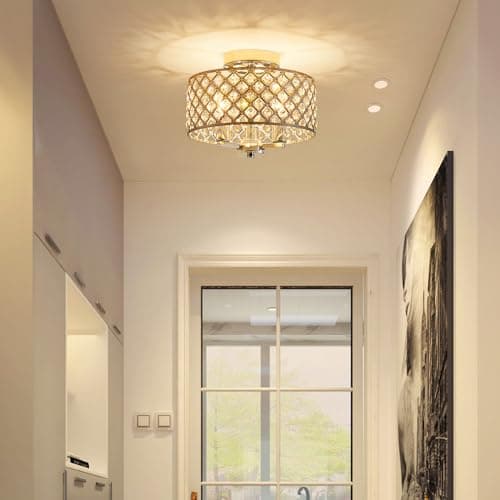 AGV Lighting Semi Flush Mount Ceiling Light Fixture, Crystal Ceiling Chandelier, E12 Base 3-Light, Chrome Finish with Crystal Beads — view 4