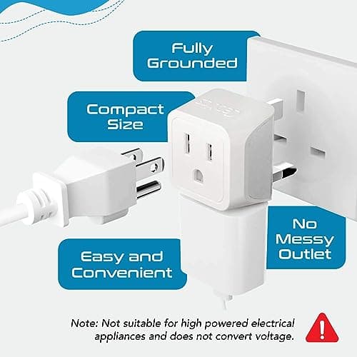 Ceptics UK Travel Plug Adapter, 2 in 1 Type G Adapter, US to UK Adapter, Ireland, Dubai Travel Adapter with Dual USA Inputs, CE, RoHS - HK Outlet Adapter, 3 Pack — view 2