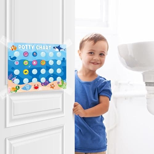 Zainpe 15Pcs Ocean Animals Potty Training Chart for Kids Sea Creatures Potty Chart with Shark Whale Stickers Marine Theme Toilet Training Reward Chart Develop Toileting Habit for Toddlers Boy Girl — view 3