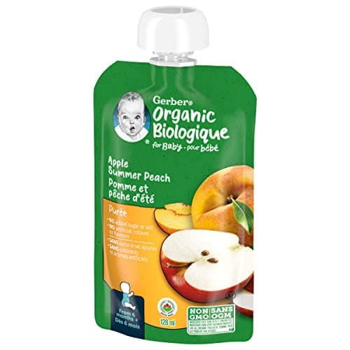 GERBER Organic PURÉE Apple Summer Peach, Baby Food, Meal, 6+ Months, 128 ml, 12 Pack, Packaging May Vary — view 3