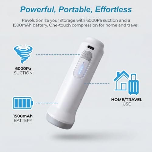 UOZLMD Cordless Electric Vacuum Pump, for Storage Bags, 6000Pa Suction