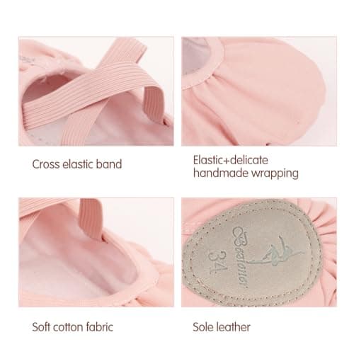 Bezioner Ballet Slippers Girls Canvas Ballet Dance Shoes Women Adult in Pink Black Split Sole（Ballet Pink,Adult 7 — view 3