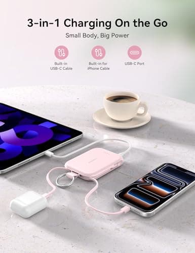 RORRY CharmGo Portable Charger, 5000mAh Portable Charger Power Bank with Built-in Cables, Travel Keychain Charger Battery Pack for iPhone 17/16/15/14/13/12, for AirPods 2/3/4/Pro, White — view 3