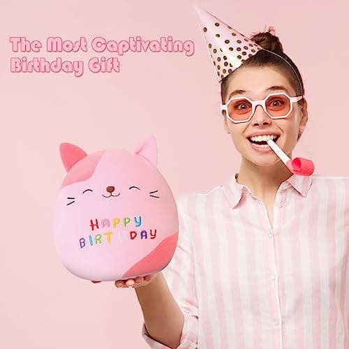 SQEQE Cat Stuffed Animal Toy Cuddly Birthday Cat Plush Soft Kitty Plush Pillows Cartoon Cat Plushies Doll Gift for Kids Birthday (Pink, 8 Inch) — view 5