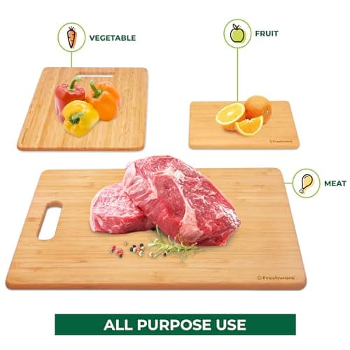 Freshware Bamboo Cutting Board Set of 3, Wooden Cutting Boards for Kitchen, Knife Friendly Food Grade Chopping Board, Lightweight with Hanging Hole for Easy Storage — view 6