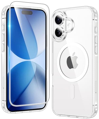FNTCASE for iPhone 17 Case Clear: Magnetic Phone Cases with Screen Protector Drop Proof Compatible with Magsafe Slim Anti Yellowing Rugged Shockproof Protective Transparent Cover (A-Clear Magnetic)