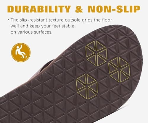 KuaiLu Men's Leather Flip Flops Arch Support Summer Beach Pool Water Thong Sandals Waterproof Rubber Walking Shoes Slip on Orthotic Casual Sport Cushioned Wide Slides Shower Slippers Coffee Size 10 — view 5