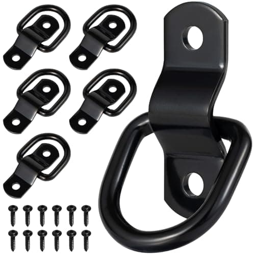 6 Pack 1/4" D Ring Tie Down Anchors, Heavy-Duty Steel Bolt-On D Ring Mounts with Screws, Black E-Coated Surface Mount for Trailer, Truck Bed, RV