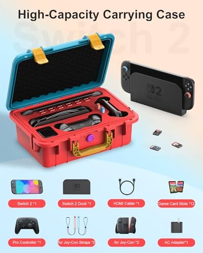 STARTRC GAMES Hard Carrying Case for Nintendo Switch 2, Professional Deluxe IP67 Waterproof, Soft Lining Hard Travel Case for Nintendo Switch 2 Console Pro Controller & Accessories (Blue & Orange)