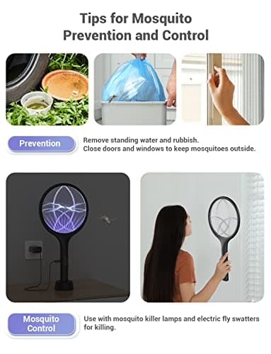 YISSVIC Bug Zapper Racket 4000 Volt Electric Fly Swatter Fly Zapper Indoor Outdoor Dual Modes with Attractant Light Rechargeable Black — view 6