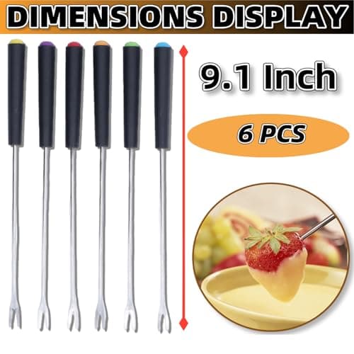 6Pcs Stainless Steel Fondue Forks 9.1" Fondue Sticks Fondue Cheese with Heat Resistant Handle Color Fondue Set for Grill Cake Chocolate Meat Fruits Cheese Fondue Fountain Roast Marshmallows Dessert