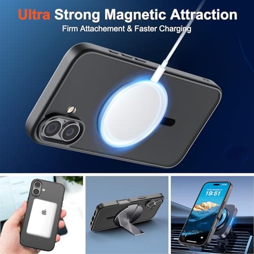 SUPFINE Magnetic for iPhone 17 Case with Screen Protector (Compatible with MagSafe)(Military Grade Drop Protection) Translucent Matte Phone Cover,Black — view 4