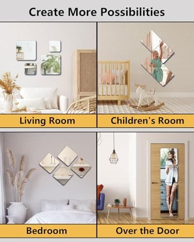 Unbreakable Mirror Tiles, 4PCS 10.2”x10.2”Peel And Stick on Mirror for Wall Mirrors Decorative,Toddlers for Kids Bedroom, Plastic Gym Frameless Door Small Adhesive Mirrors for Classroom Decor Sticker — view 3