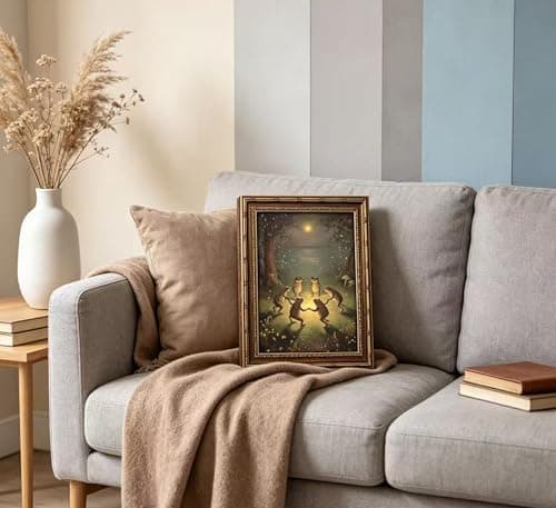Vintage Gold Framed Frog Wall Art,Frogs Dancing in Moonlight Forest Painting Canvas Prints,Whimsical Animal Wall Decor,Retro Country Toad Poster Artwork,for Corridor Living room Bedroom Kitchen — view 8
