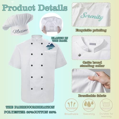 Custom Men Chef Coat Personalized Chef Jacket with Name Logo Text Customized Chef Uniform Work Shirt with Hat Kitchen Restaurant Bakery — view 2