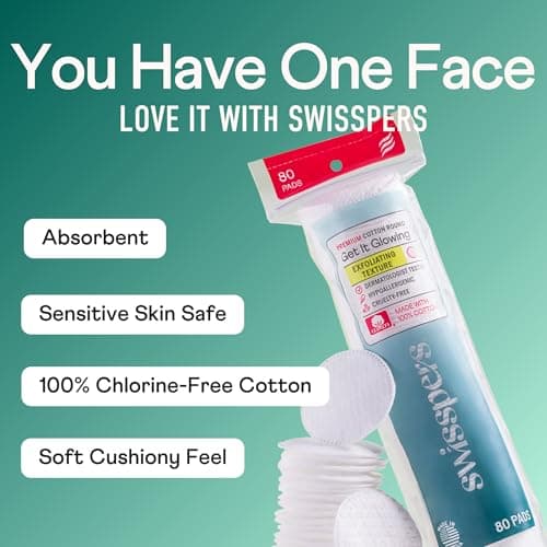 Swisspers Premium Exfoliating Cotton Rounds – 80 Count (Pack of 3) – 100% Pure Cotton, Dual-Sided Surface Pads for Gentle Exfoliation, Optimal Cleansing and Makeup Removal — view 3