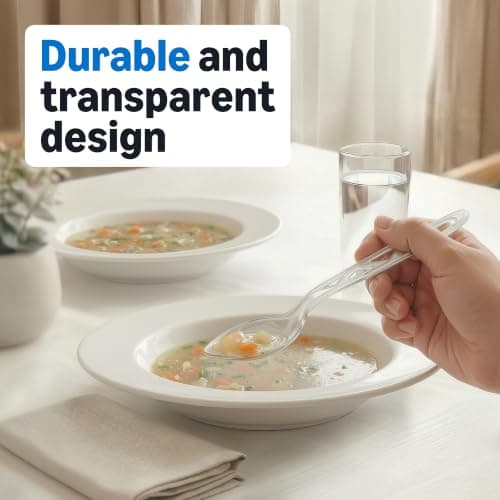 Amazon Basics Disposable Clear Plastic Spoons, Premium Quality, 100 Count, Large Pack, Packaging May Vary — view 2