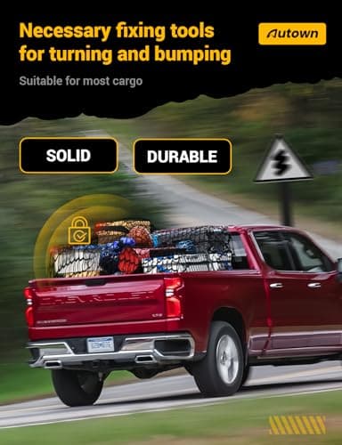AUTOWN Cargo Net for Pickup Truck Bed - Stretchable 4'x4' to 7'x7', High Elastic Fine Mesh 1''x1'' with 8 Metal Carabiners - Ideal for ATV, SUV, UTV, Truck and Boat Use (Single Layer) — view 4