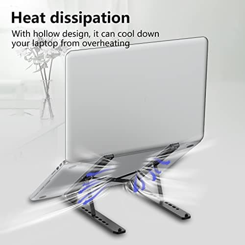 Tonmom Laptop Stand for Desk, Adjustable Laptop Riser ABS+Silicone Foldable Portable Notebook Holder, Ventilated Cooling Notebook Mount Computer Stand for 10-15.6” Laptops,Tablets-Black — view 6