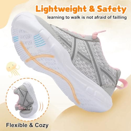 Besroad Kids Sneakers Boys Girls Sports Running Walking Shoes Barefoot Slip On Sneakers Breathable Lightweight Fashion Casual Tennis Shoes Grey Pink 6 Toddler — view 6