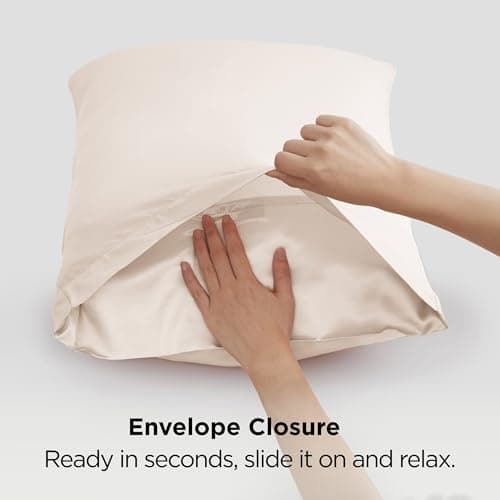Bedsure Satin Pillowcases, Similar to Silk Pillow Cases Queen Size Set of 2, Cooling Pillow Case for Sleeping Women with Envelope Closure, Gifts for Women Men, Beige, 20x30 Inches, 2pcs — view 5