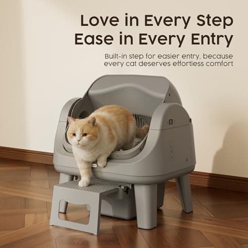 PetPivot Open Top Self Cleaning Cat Litter Box, Automatic Litter Box with 7 Pairs of Safety Sensors, Anti-Pinch Protection and Easy Access Step for Senior Cats, Dark Grey — view 3