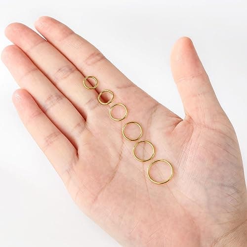 6pcs Hypoallergenic Nose Rings 20G 18G 16G 316L Surgical Steel Earrings Tragus Septum Piercing Nose Hoop Lip Rings Helix Cartilage Rook Earrings for Women Men 6/7/8/9/10/12mm (6PCS 16G Gold) — view 3