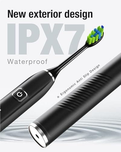 7AM2M Sonic Electric Toothbrush with 6 Brush Heads for Adults&Kids, One Charge for 120 Days, Wireless Fast Charge, 5 Modes, 40000VPM Powered Toothbrush, 2 Minutes Built in Smart Timer (Black) — view 3