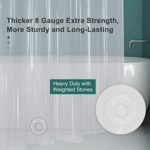AmazerBath Plastic Shower Curtain Clear Premium PEVA, Clear Shower Curtain Heavy Duty 8G, Weighted Shower Curtains for Bathroom Accessories with 3 Big Stones and 12 Rustproof Grommets, 72x72 Inches — view 5