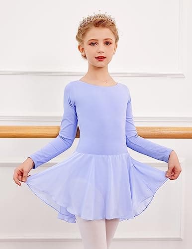 Arshiner Kids Girls Classic Long Sleeve Leotard Dance Ballet Dress Sky Blue — view 5