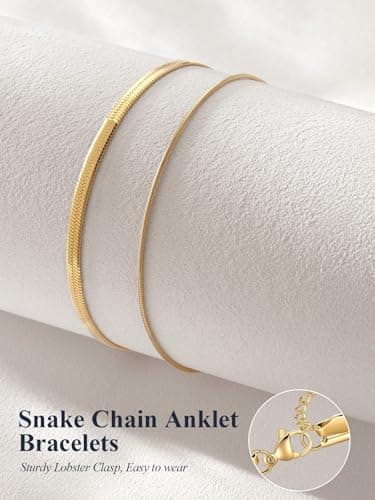 U7 Gold Snake Chain Ankle Bracelets for Women Hypoallergenic, Layered Anklet for Women Waterproof Gold Anklets — view 5