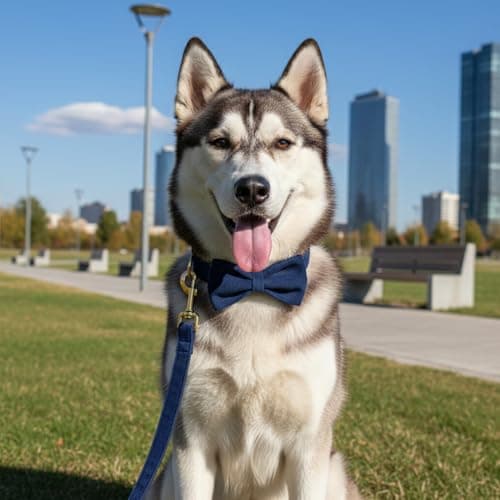PETDURO Custom Dog Collar Personalized with Name Engraved Gold Metal Buckle for Large Medium Small Boy and Girl Dogs - Dog Leash and Bow Tie Set Available - Soft Comfy Velvet (Dark Blue, S) — view 4