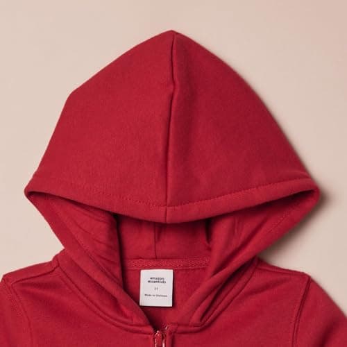 Amazon Essentials Girls' Fleece Zip-Up Hooded Sweatshirt with Lined Hood and Rib Knit Detail, Red, Small — view 3