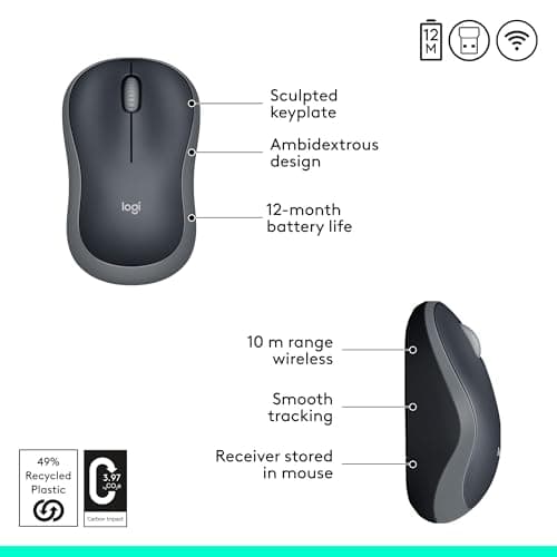 Logitech M185 Compact Ambidextrous 2.4 GHz Wireless Mouse - Swift Grey — view 5