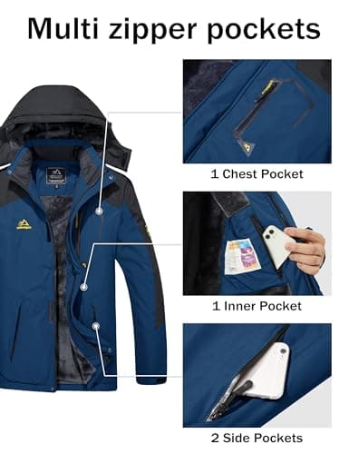 MAGCOMSEN Ski Jacket Men Water Resistant Snow Jackets for Men Rain Coat Fleece Lined Jacket with Pockets Denim Blue XL — view 4